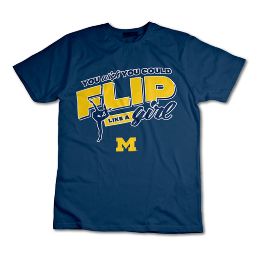 Valiant University of Michigan Women's Gymnastics Navy "You Wish You Could Flip Like A Girl" Tee