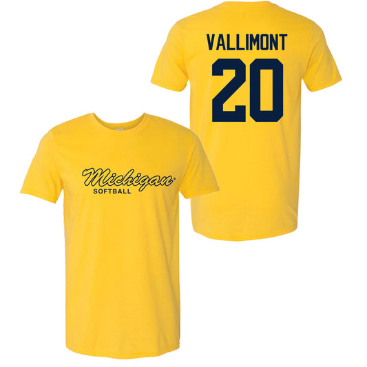 Valiant University of Michigan Softball Lillian Vallimont #20 Script Michigan Sport Tee