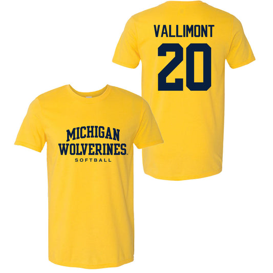 Valiant University of Michigan Softball Lillian Vallimont #20 Wolverines Sport Tee