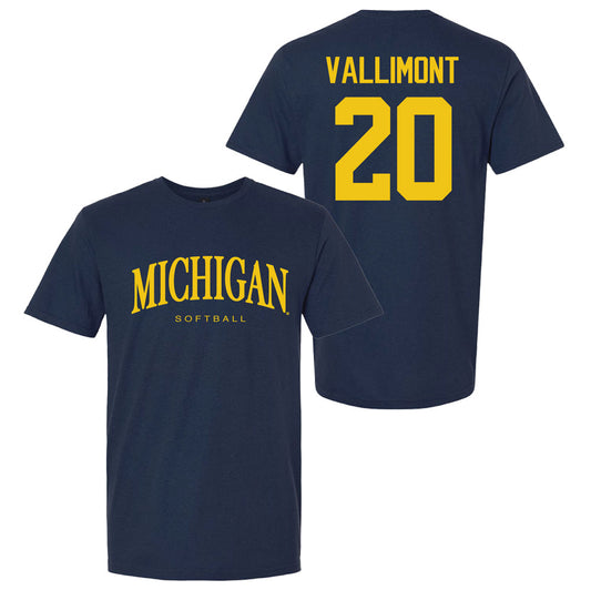 Valiant University of Michigan Softball Lillian Vallimont #20 Wordmark Sport Tee