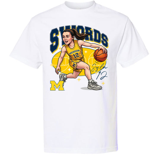Valiant University of Michigan Basketball Syla Swords Caricature Tee