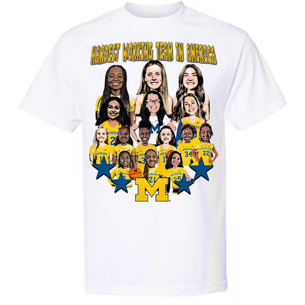 Valiant University of Michigan Women's Basketball "Hardest Working Team In America'' Caricature Tee