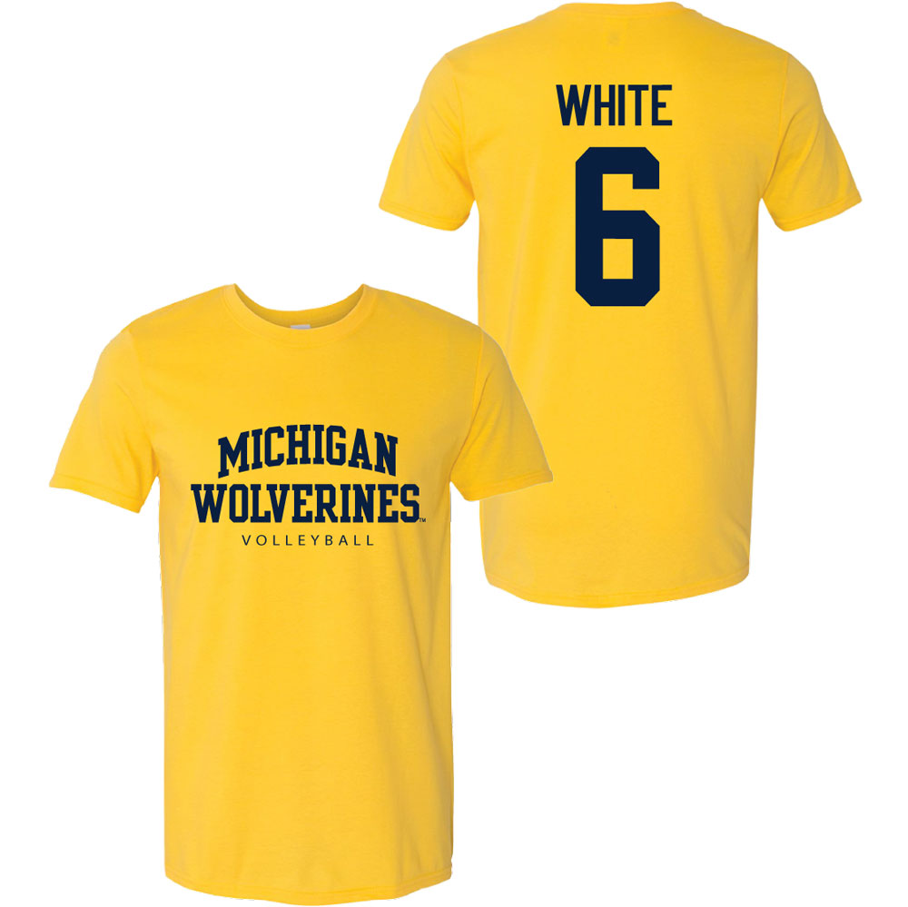 Valiant University of Michigan Volleyball Ellie White #6 Wolverines Sport Tee