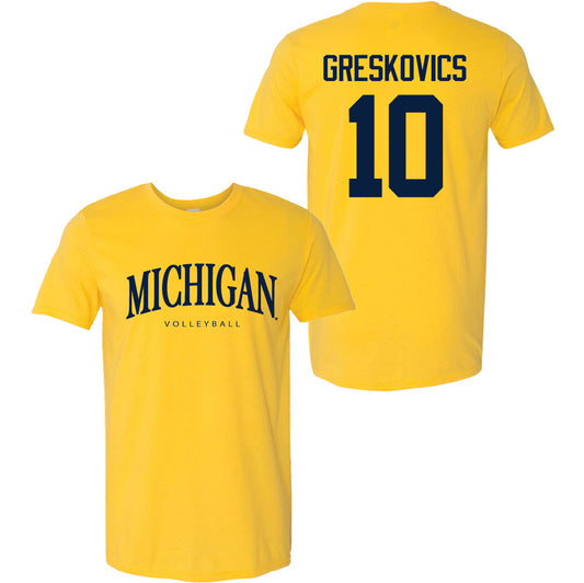 Valiant University of Michigan Volleyball Carly Greskovics #10 Wordmark Sport Tee