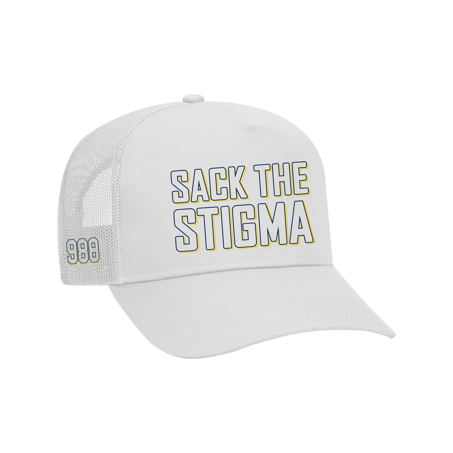 Sack The Stigma White '988' Trucker Hat